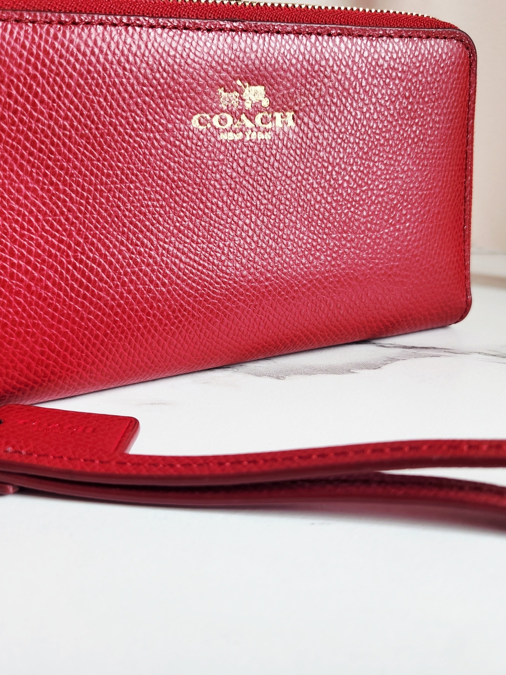 Coach Red Leather Zip Wristlet with Gold Logo
